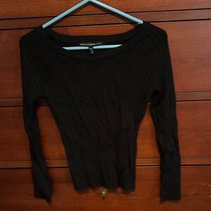 White House Black Market Black Boat Neck Ribbed Long Sleeve Top